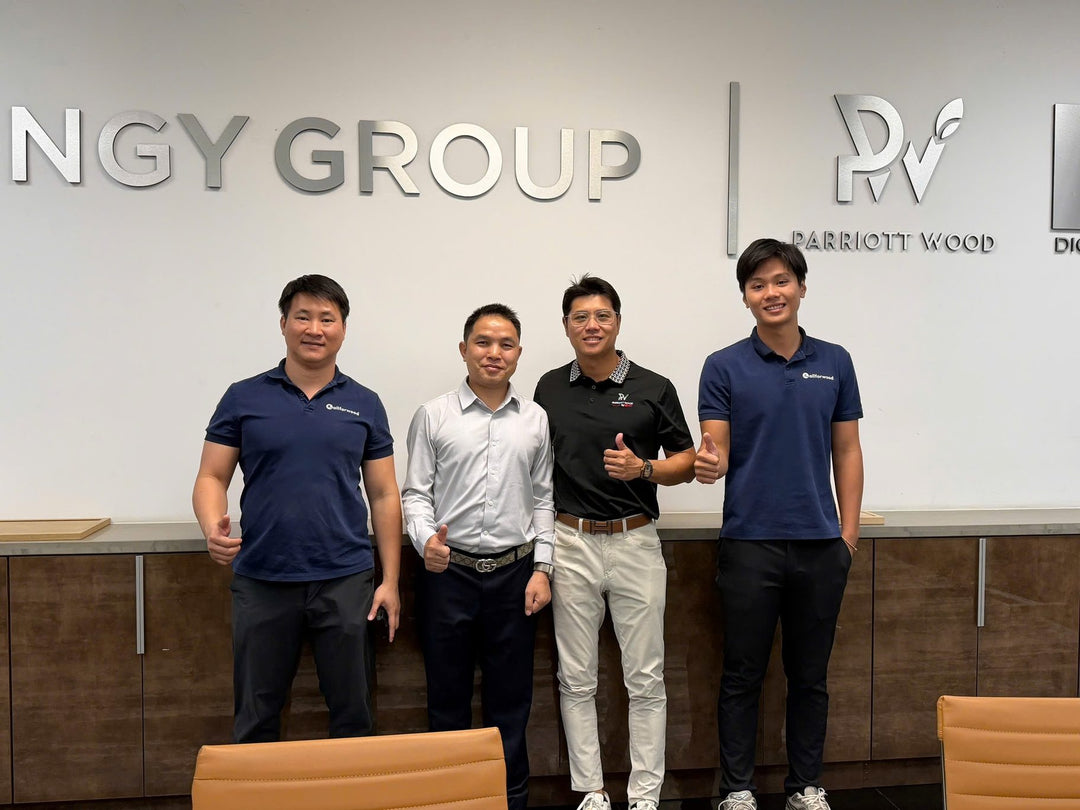 Our team with friends at the office of a wood-products group in California