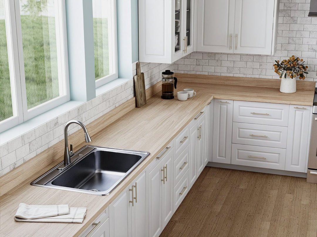 Butcher block countertop installed in a kitchen