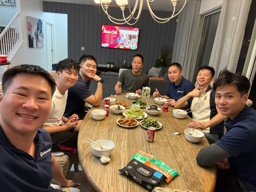 The team at dinner on the road