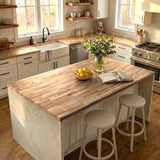 Acacia butcher block top in a room
