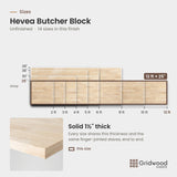 Hevea butcher block size chart — 144″ × 25″