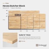 Hevea butcher block size chart — 24″ × 25″