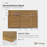 Hevea butcher block size chart — 24″ × 25″