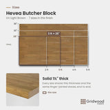 Hevea butcher block size chart — 36″ × 25″