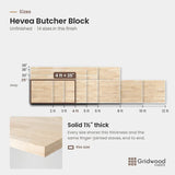 Hevea butcher block size chart — 48″ × 25″