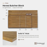 Hevea butcher block size chart — 48″ × 25″
