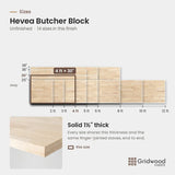 Hevea butcher block size chart — 48″ × 30″