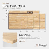Hevea butcher block size chart — 48″ × 30″