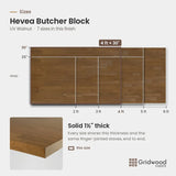 Hevea butcher block size chart — 48″ × 30″