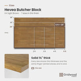 Hevea butcher block size chart — 60″ × 25″