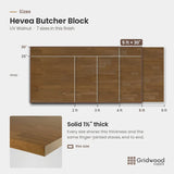 Hevea butcher block size chart — 60″ × 30″