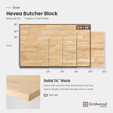 Hevea butcher block size chart — 60″ × 36″
