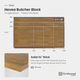 Hevea butcher block size chart — 60″ × 36″