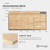 Hevea butcher block size chart — 72″ × 30″