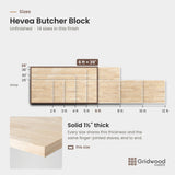 Hevea butcher block size chart — 72″ × 39″