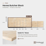 Hevea butcher block size chart — 96″ × 39″