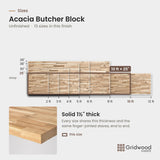 Acacia butcher block size chart — 120″ × 25″