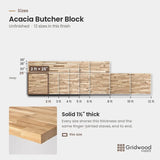 Acacia butcher block size chart — 24″ × 25″