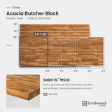 Acacia butcher block size chart — 24″ × 25″