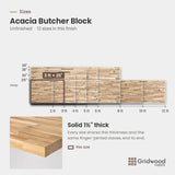 Acacia butcher block size chart — 36″ × 25″