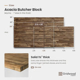 Acacia butcher block size chart — 36″ × 25″