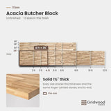 Acacia butcher block size chart — 48″ × 25″