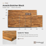 Acacia butcher block size chart — 48″ × 25″