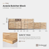 Acacia butcher block size chart — 48″ × 30″