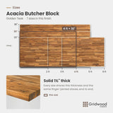 Acacia butcher block size chart — 48″ × 30″