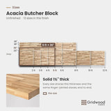 Acacia butcher block size chart — 60″ × 30″