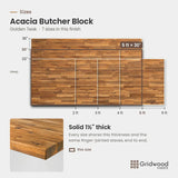 Acacia butcher block size chart — 60″ × 30″