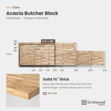 Acacia butcher block size chart — 60″ × 36″