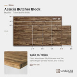 Acacia butcher block size chart — 60″ × 36″