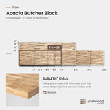 Acacia butcher block size chart — 72″ × 25″