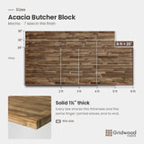 Acacia butcher block size chart — 72″ × 25″