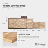 Acacia butcher block size chart — 72″ × 39″