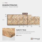 Acacia chevron size chart — 60″ × 30″