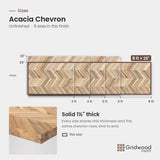 Acacia chevron size chart — 96″ × 25″
