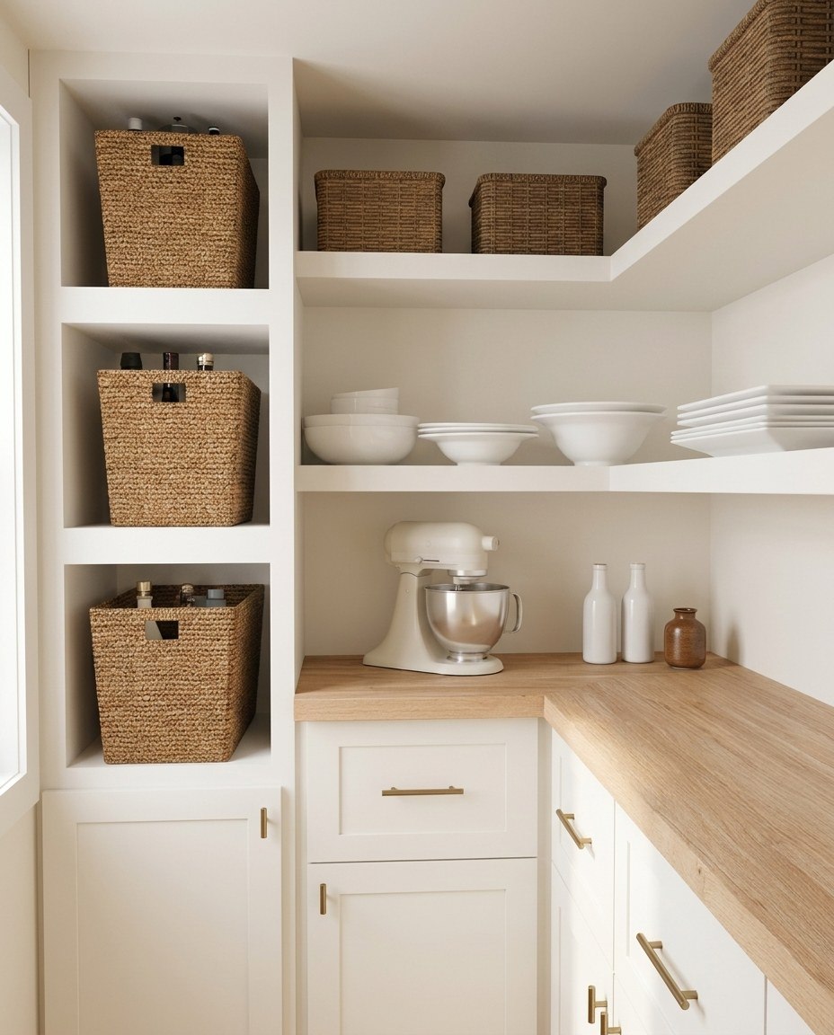 A kitchen counter run in solid wood