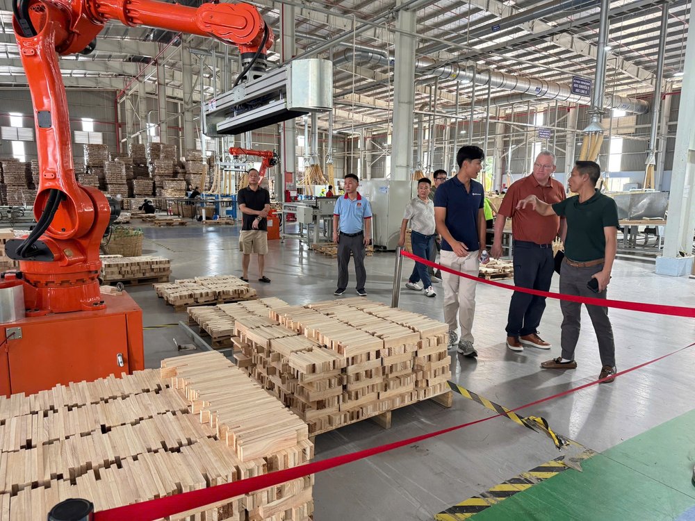 Cut staves stacked on pallets on the floor of our panel plant in Vietnam